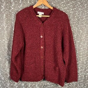 Lindsey Blake Fuzzy Cozy Button‎ Front Cardigan Sweater Red Size Large